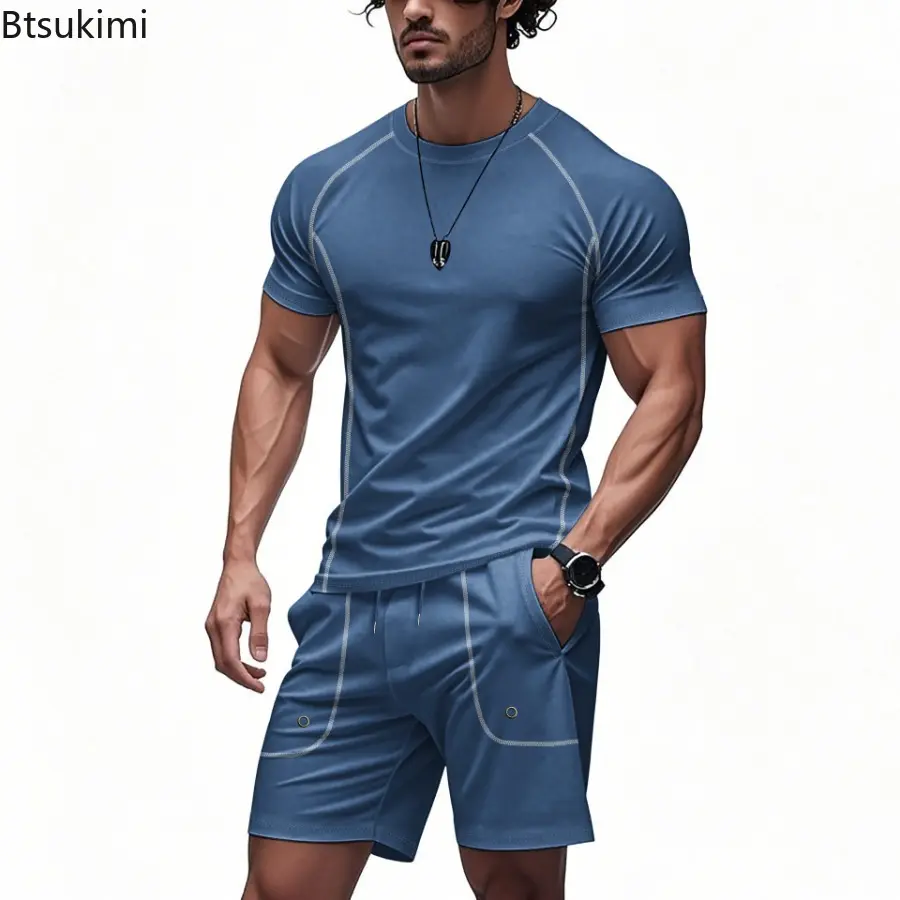 Summer New Men's Casual Outdoor Sports Breathable Quick-drying Short-sleeved Shorts Two-piece Set Fashion Leisure Mens Clothes