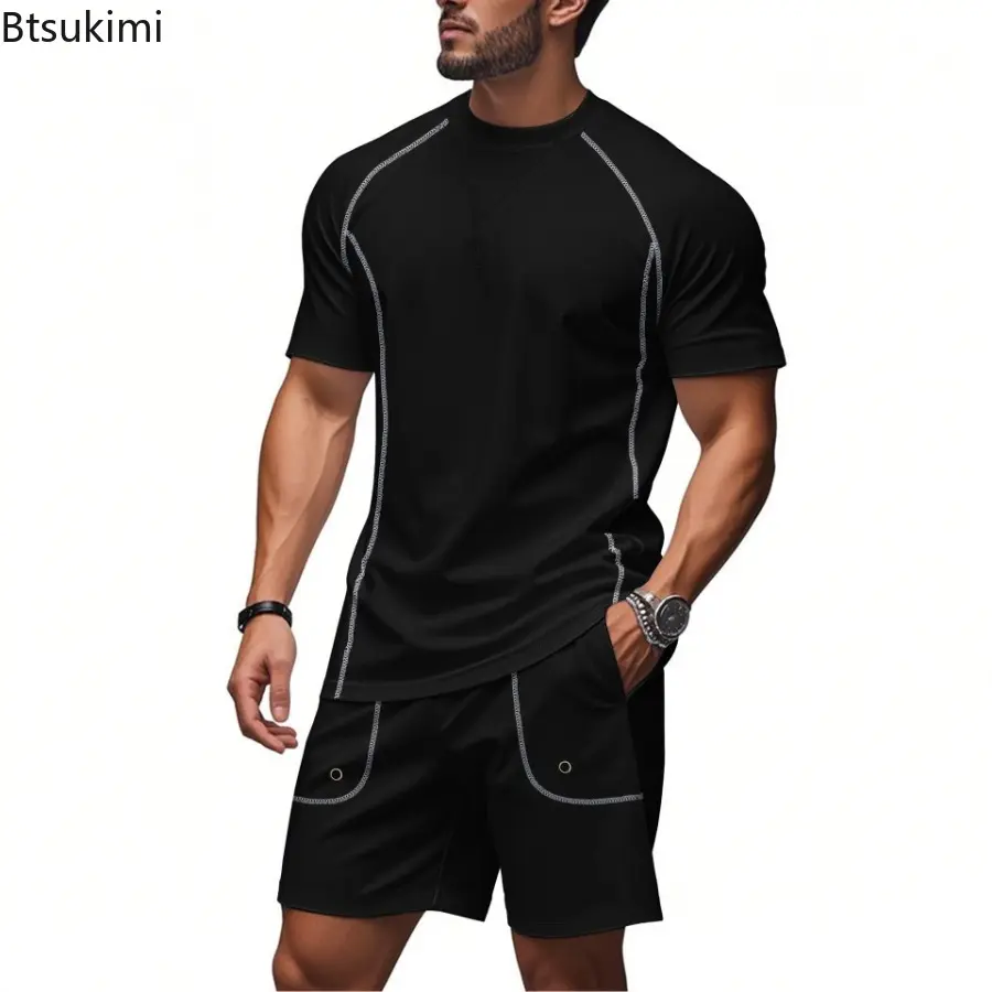Summer New Men's Casual Outdoor Sports Breathable Quick-drying Short-sleeved Shorts Two-piece Set Fashion Leisure Mens Clothes