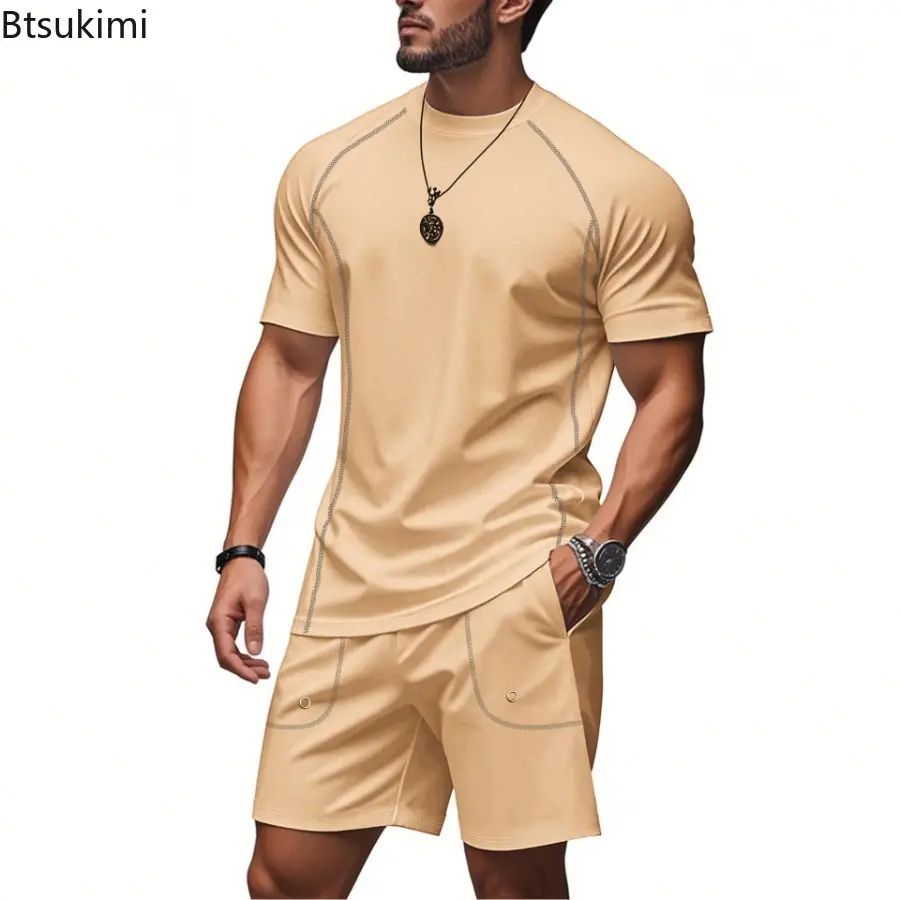 Summer New Men's Casual Outdoor Sports Breathable Quick-drying Short-sleeved Shorts Two-piece Set Fashion Leisure Mens Clothes