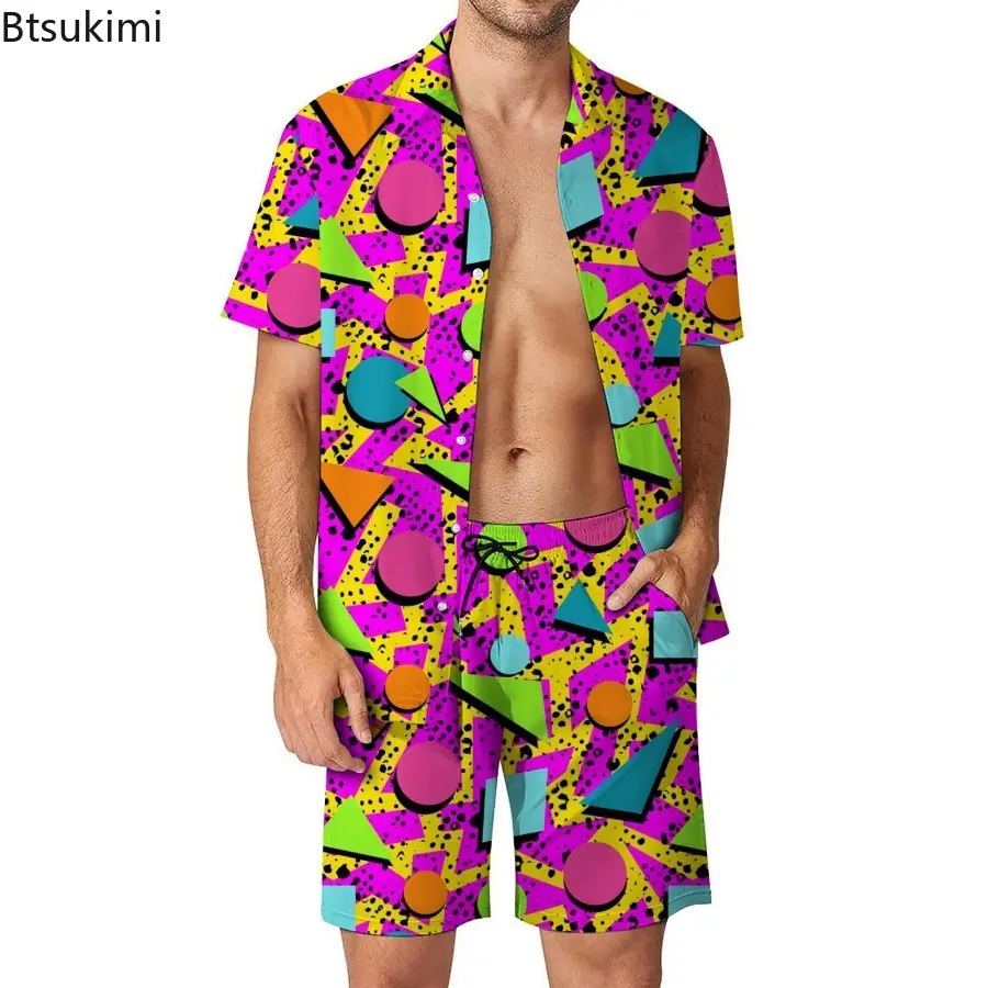Summer Fashion Men's Short Sleeve Shirt Sets Hawaiian Style 3D Printed Loose Casual Beach Lapel Shirt and Shorts Two Piece Sets
