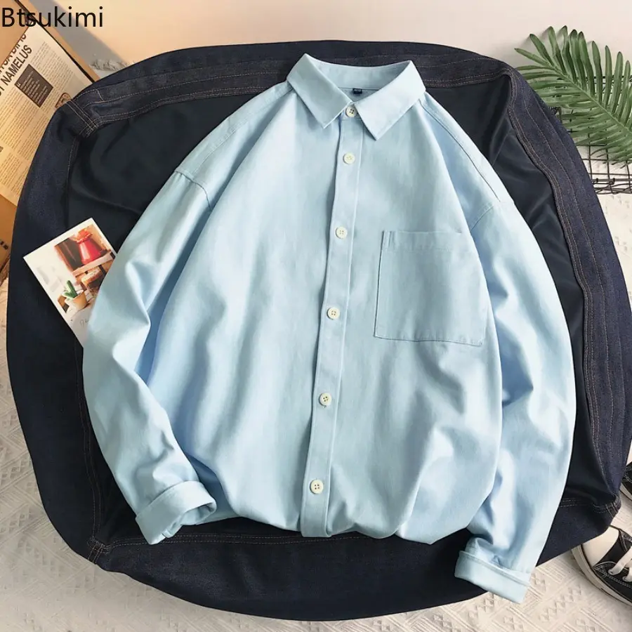 2025 Spring and Autumn 2025 100% Cotton Shirt Men's Long Sleeved Ins Trendy Loose Jacket Inner Wear Casual Workwear Shirt Male