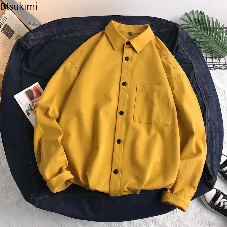2025 Spring and Autumn 2025 100% Cotton Shirt Men's Long Sleeved Ins Trendy Loose Jacket Inner Wear Casual Workwear Shirt Male