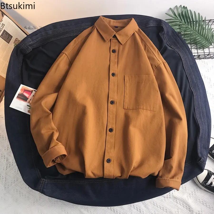 2025 Spring and Autumn 2025 100% Cotton Shirt Men's Long Sleeved Ins Trendy Loose Jacket Inner Wear Casual Workwear Shirt Male