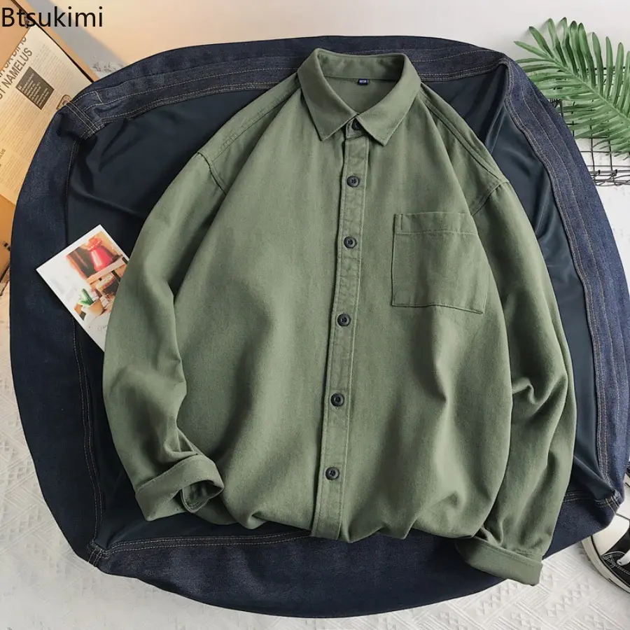 2025 Spring and Autumn 2025 100% Cotton Shirt Men's Long Sleeved Ins Trendy Loose Jacket Inner Wear Casual Workwear Shirt Male