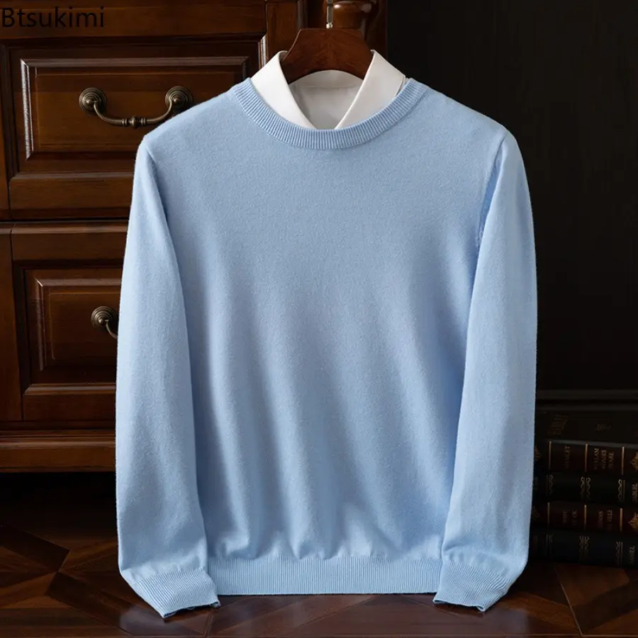 2025 Men's Autumn Winter Classic Knitted Pullover Sweater Round Neck Long Sleeve Casual Solid Color Pullover Clothing Tops Male
