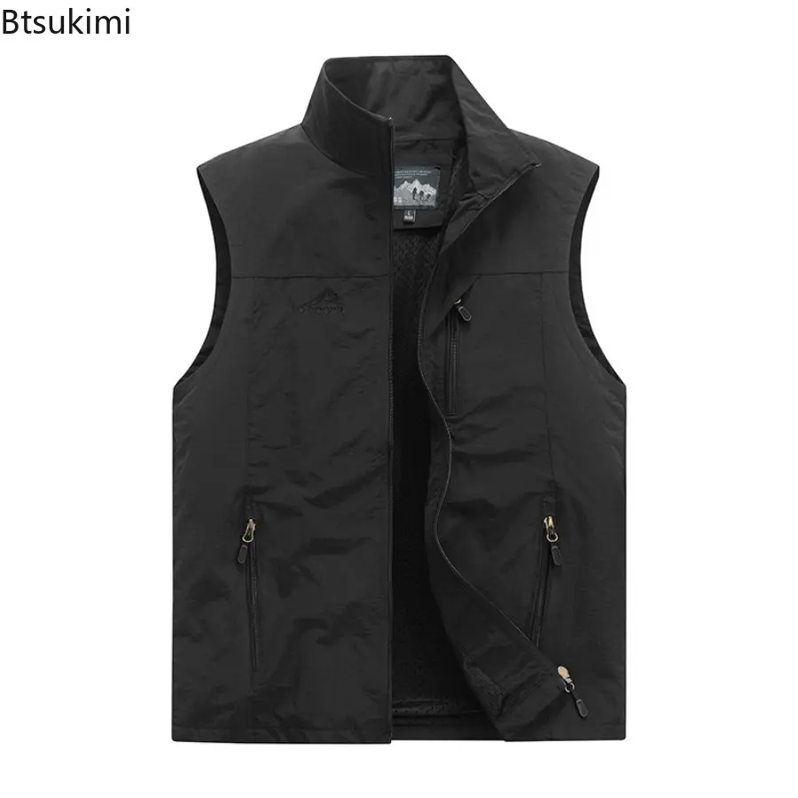 Outdoor Multi-pocket Casual Vest for Men Fashion Stand Collar Design Breathable Mesh Liner Men Photography Fishing Waistcoat 6XL