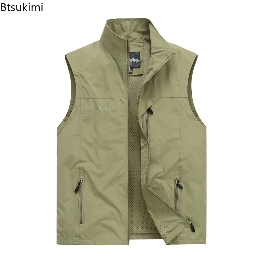 Outdoor Multi-pocket Casual Vest for Men Fashion Stand Collar Design Breathable Mesh Liner Men Photography Fishing Waistcoat 6XL