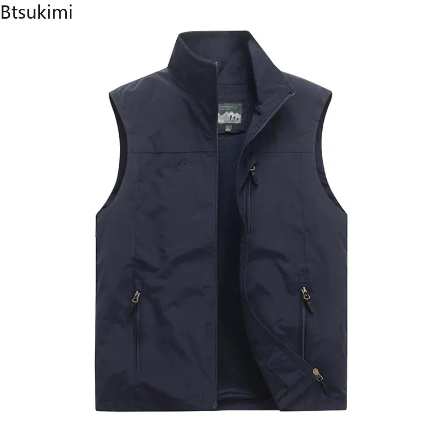 Outdoor Multi-pocket Casual Vest for Men Fashion Stand Collar Design Breathable Mesh Liner Men Photography Fishing Waistcoat 6XL