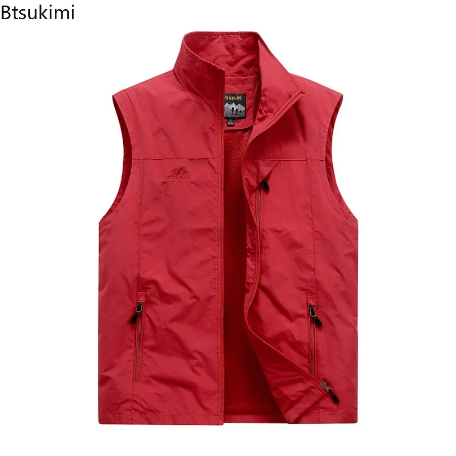 Outdoor Multi-pocket Casual Vest for Men Fashion Stand Collar Design Breathable Mesh Liner Men Photography Fishing Waistcoat 6XL