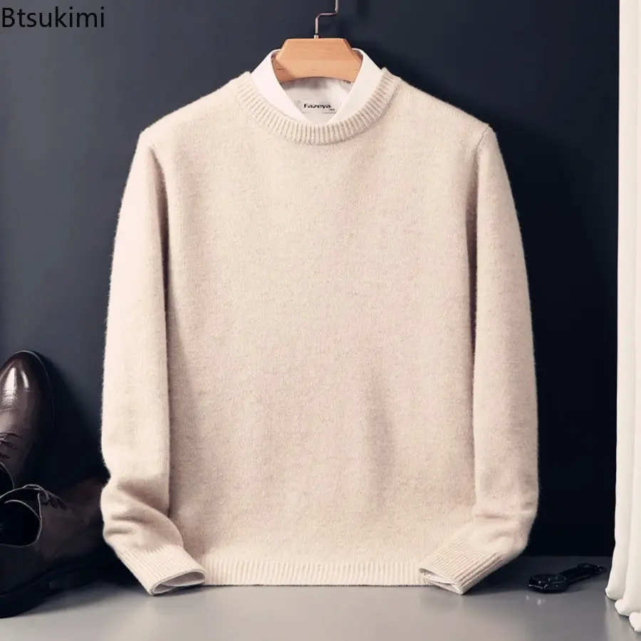 2025 Cashmere Sweater O-neck Pullovers Men's Loose Oversized M-4XL Knitted Bottom Shirt Autumn Winter New Korean Casual Men Top
