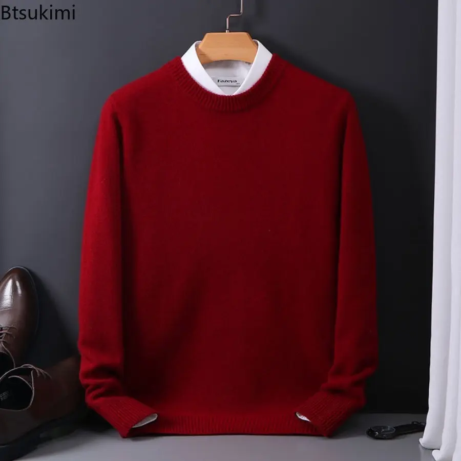 2025 Cashmere Sweater O-neck Pullovers Men's Loose Oversized M-4XL Knitted Bottom Shirt Autumn Winter New Korean Casual Men Top