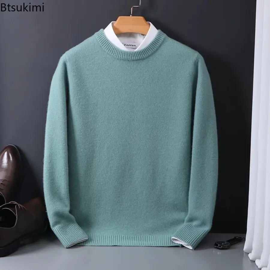 2025 Cashmere Sweater O-neck Pullovers Men's Loose Oversized M-4XL Knitted Bottom Shirt Autumn Winter New Korean Casual Men Top