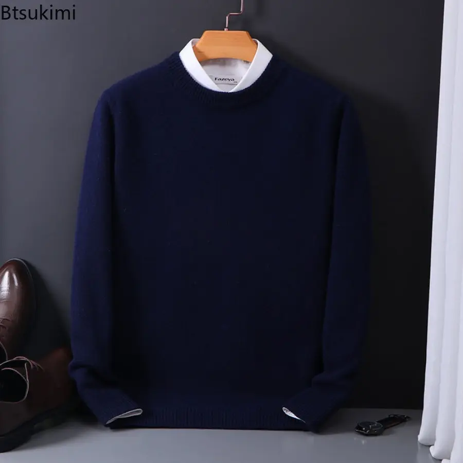 2025 Cashmere Sweater O-neck Pullovers Men's Loose Oversized M-4XL Knitted Bottom Shirt Autumn Winter New Korean Casual Men Top