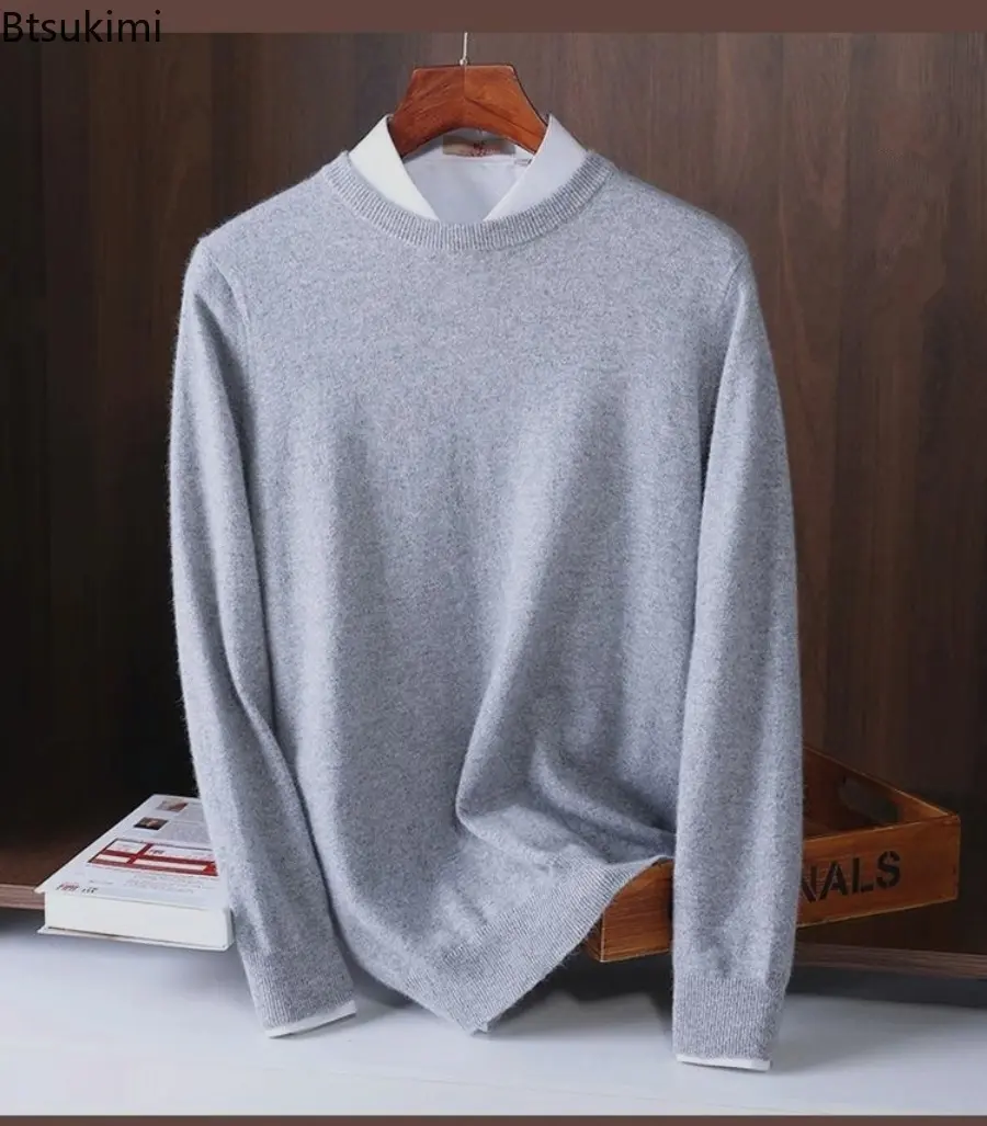 2025 Cashmere Sweater O-neck Pullovers Men's Loose Oversized M-4XL Knitted Bottom Shirt Autumn Winter New Korean Casual Men Top