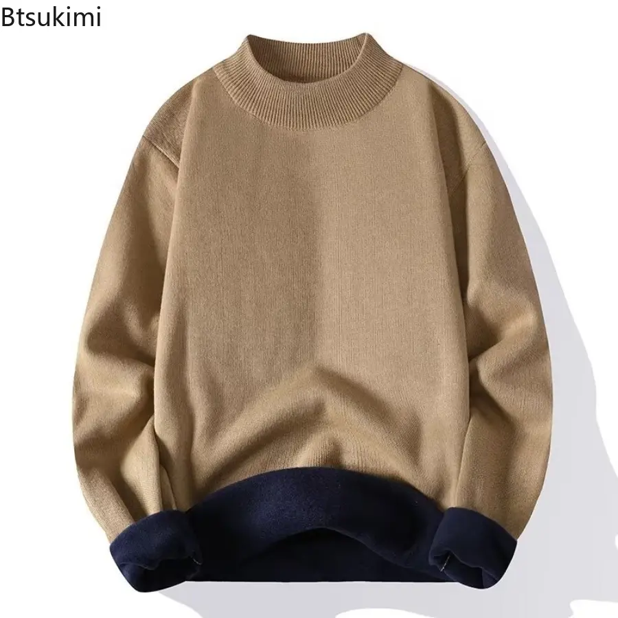 2025 Winter New Men's Half High Collar Thickened Knitted Sweater Casual Base Layer Top Motorcycle Base Layers Warm Cozy Pullover
