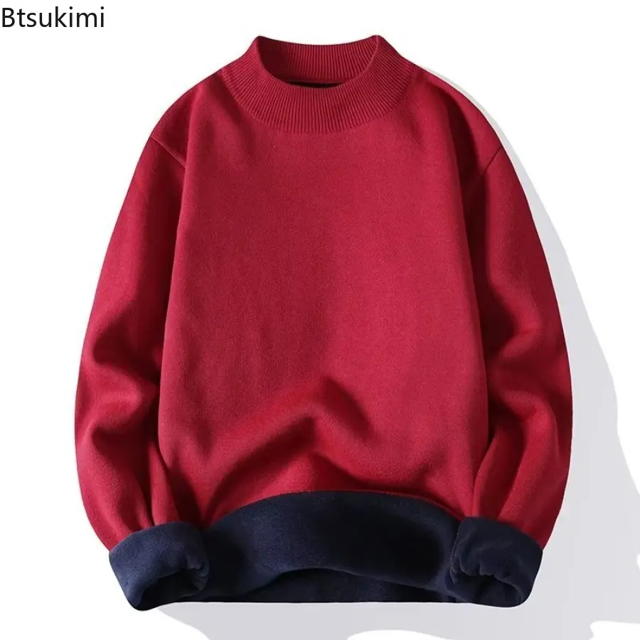 2025 Winter New Men's Half High Collar Thickened Knitted Sweater Casual Base Layer Top Motorcycle Base Layers Warm Cozy Pullover