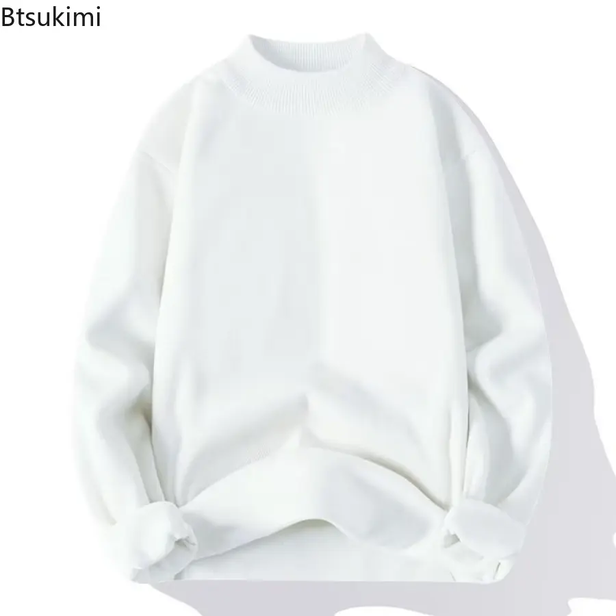 2025 Winter New Men's Half High Collar Thickened Knitted Sweater Casual Base Layer Top Motorcycle Base Layers Warm Cozy Pullover