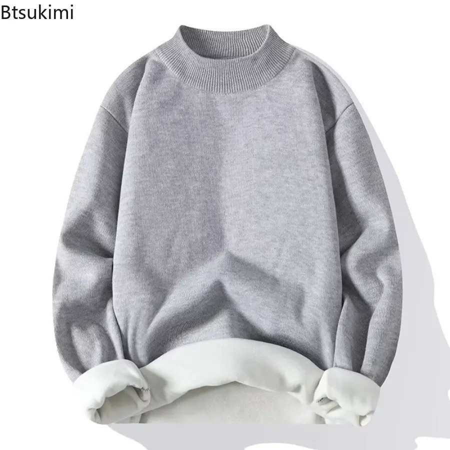 2025 Winter New Men's Half High Collar Thickened Knitted Sweater Casual Base Layer Top Motorcycle Base Layers Warm Cozy Pullover