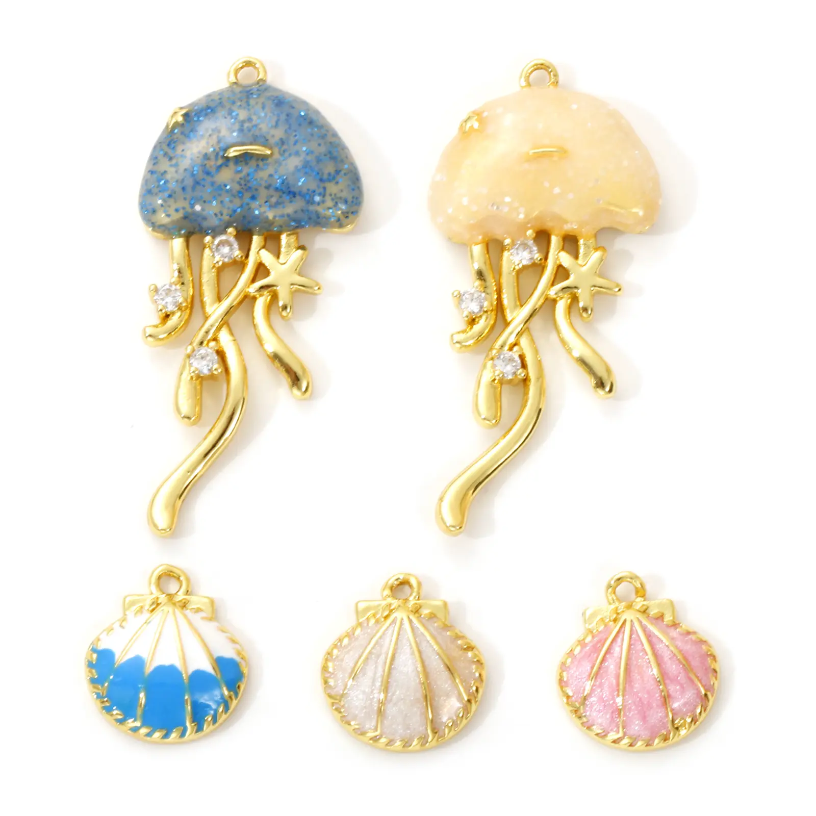1 Piece Brass Ocean Jewelry Charms 18K Gold Plated Enamel Shell Jellyfish Pendant For DIY Necklace Bracelet Making