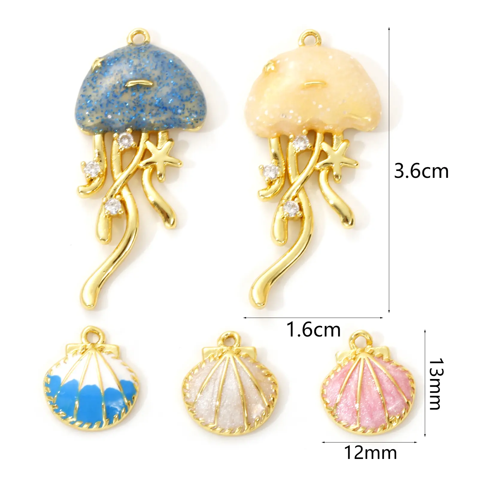 1 Piece Brass Ocean Jewelry Charms 18K Gold Plated Enamel Shell Jellyfish Pendant For DIY Necklace Bracelet Making