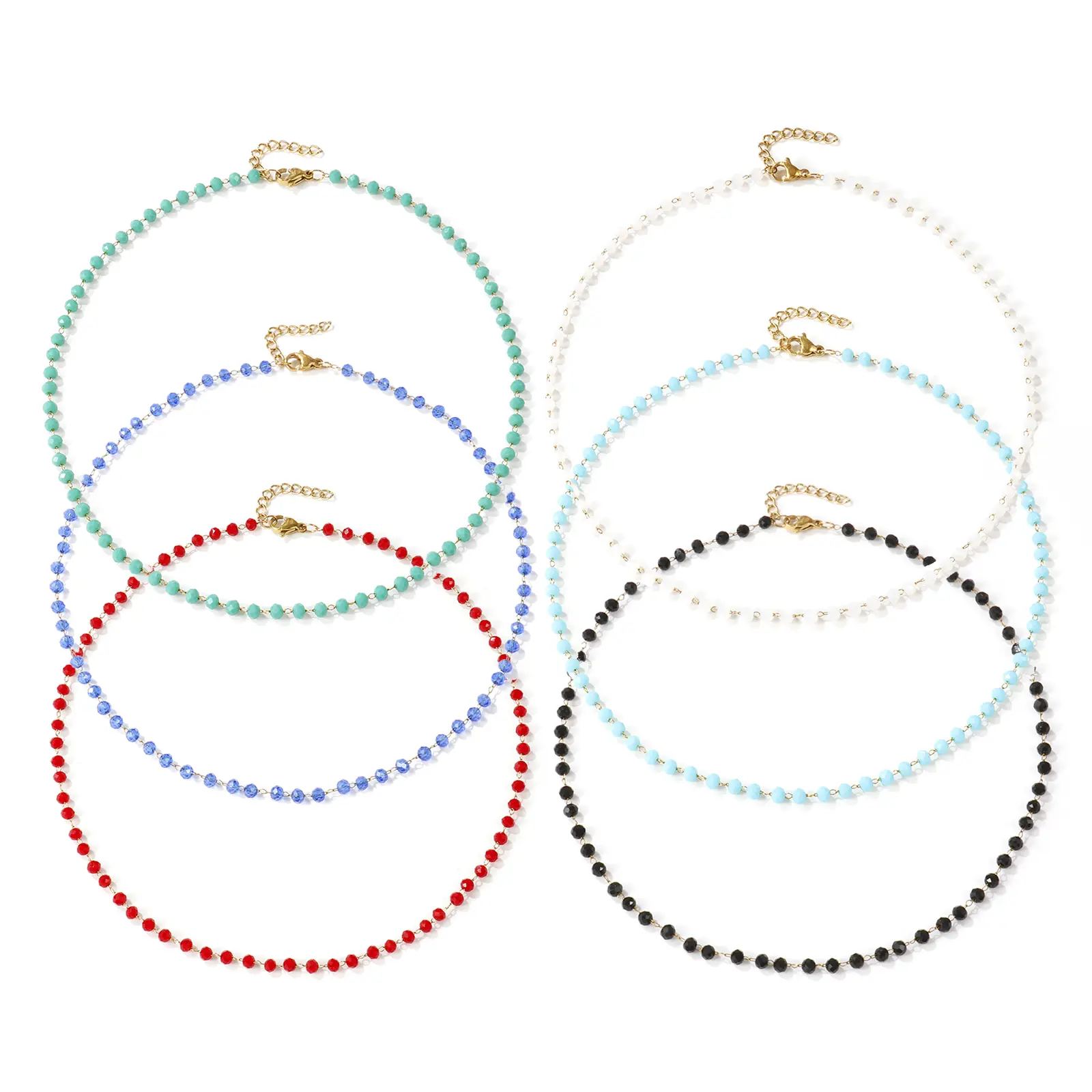 304 Stainless Steel & Crystal 18K Gold Plated Beaded Chain Choker Necklace 38cm(15") + 3cm(1.2") For Women Exquisite Gift