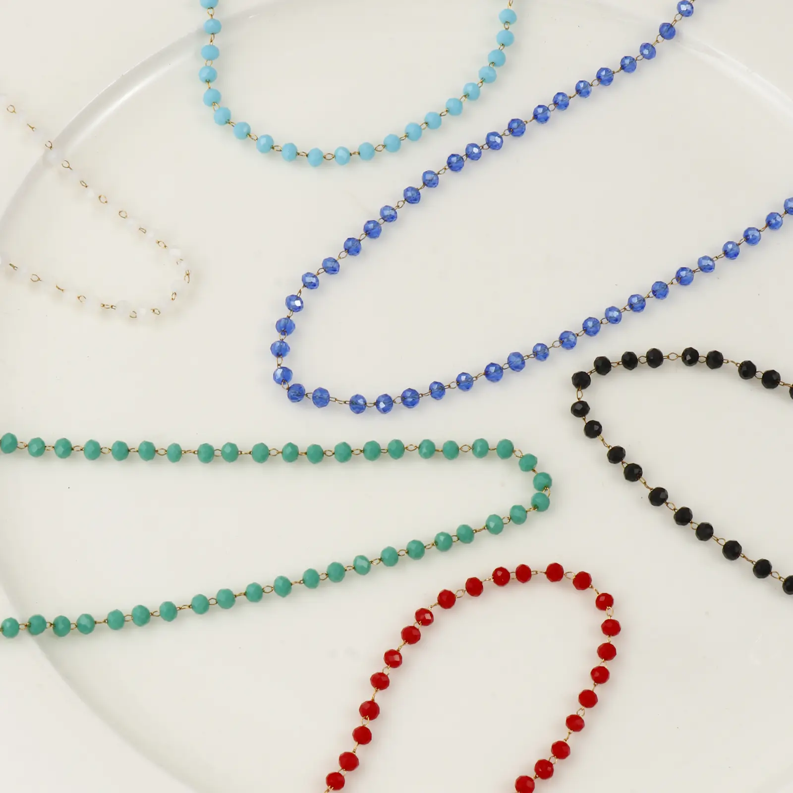 304 Stainless Steel & Crystal 18K Gold Plated Beaded Chain Choker Necklace 38cm(15") + 3cm(1.2") For Women Exquisite Gift