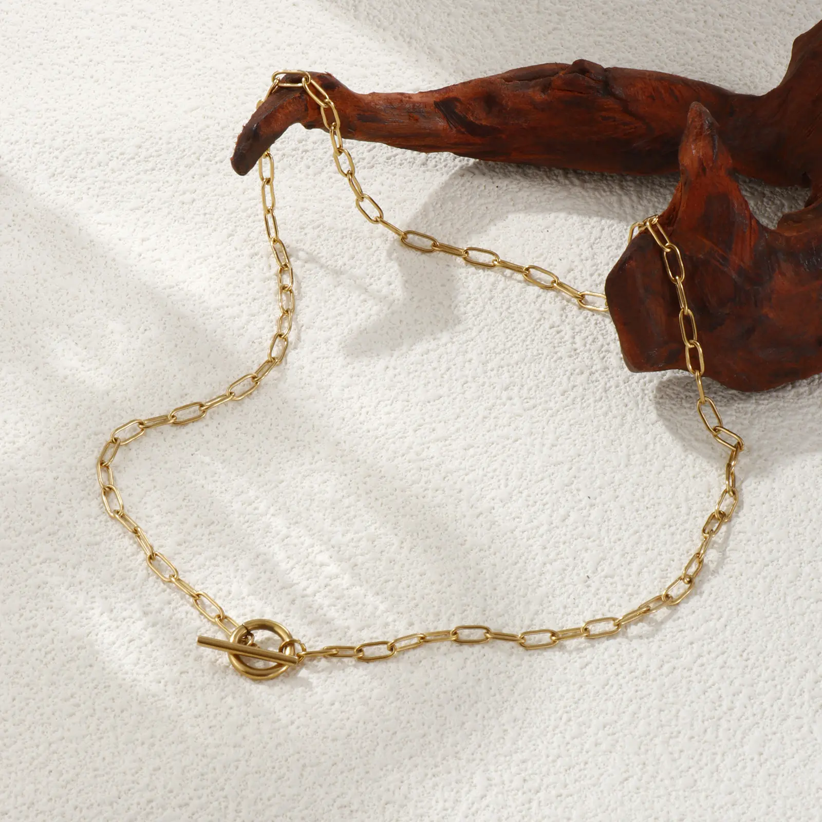 1 PC Minimalist 18K Real Gold Plated 304 Stainless Steel Paperclip Link Chain With Toggle Clasp Necklace Unisex Gift 45cm long