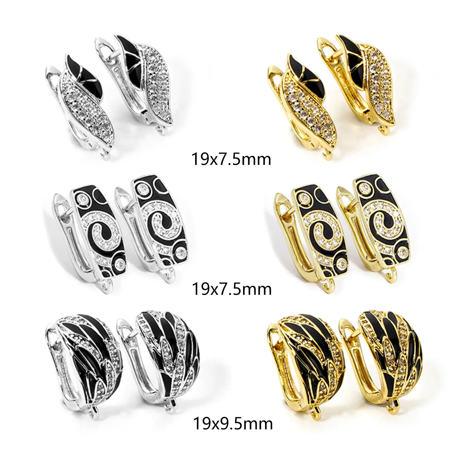 1/2 Pair Brass Micro Pave Hoop Earrings With Loop Black Enamel Clear Cubic Zirconia Earwires Fasteners
Accessories For Earring