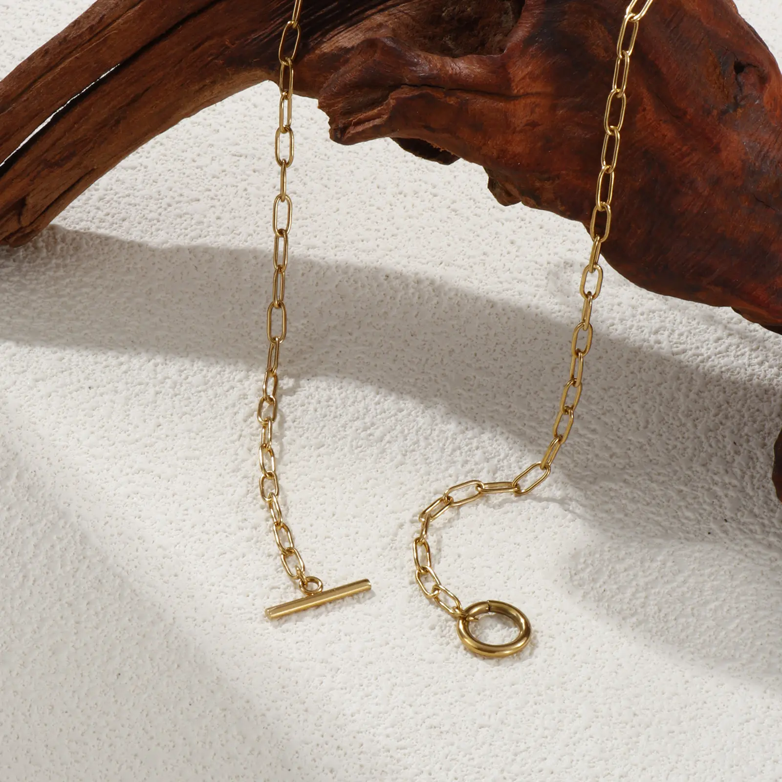 1 PC Minimalist 18K Real Gold Plated 304 Stainless Steel Paperclip Link Chain With Toggle Clasp Necklace Unisex Gift 45cm long