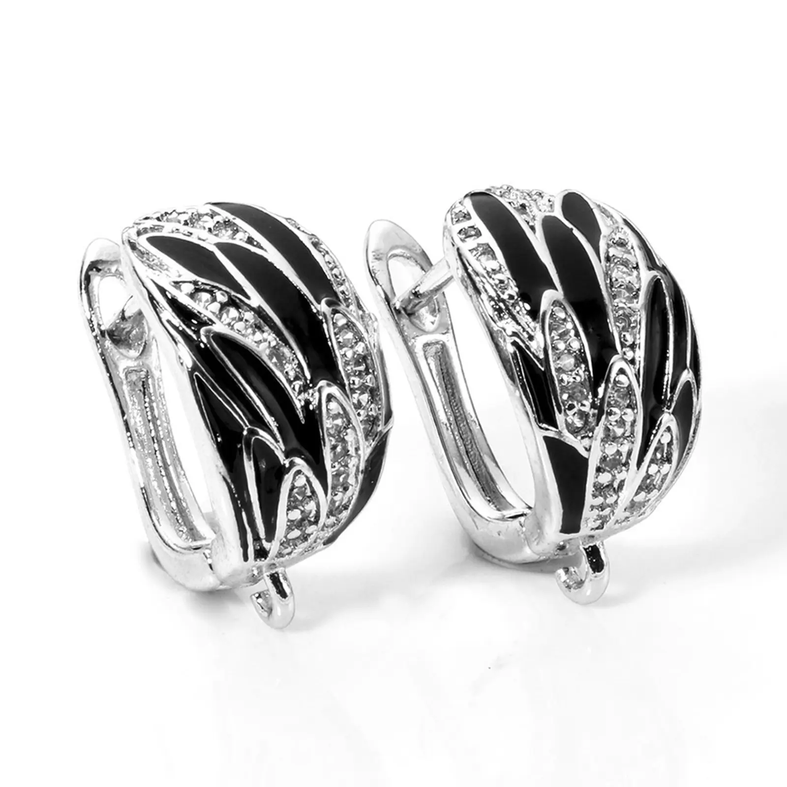 1/2 Pair Brass Micro Pave Hoop Earrings With Loop Black Enamel Clear Cubic Zirconia Earwires Fasteners
Accessories For Earring