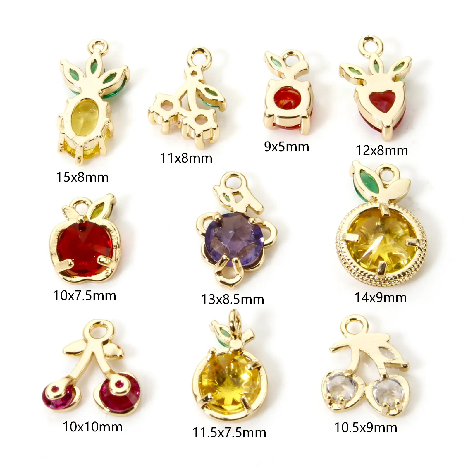 2 Pcs Brass Charms 18K Real Gold Plated Fruit Rhinestone Pineapple Orange Cherry Strawberry Pendants For DIY Necklace Making