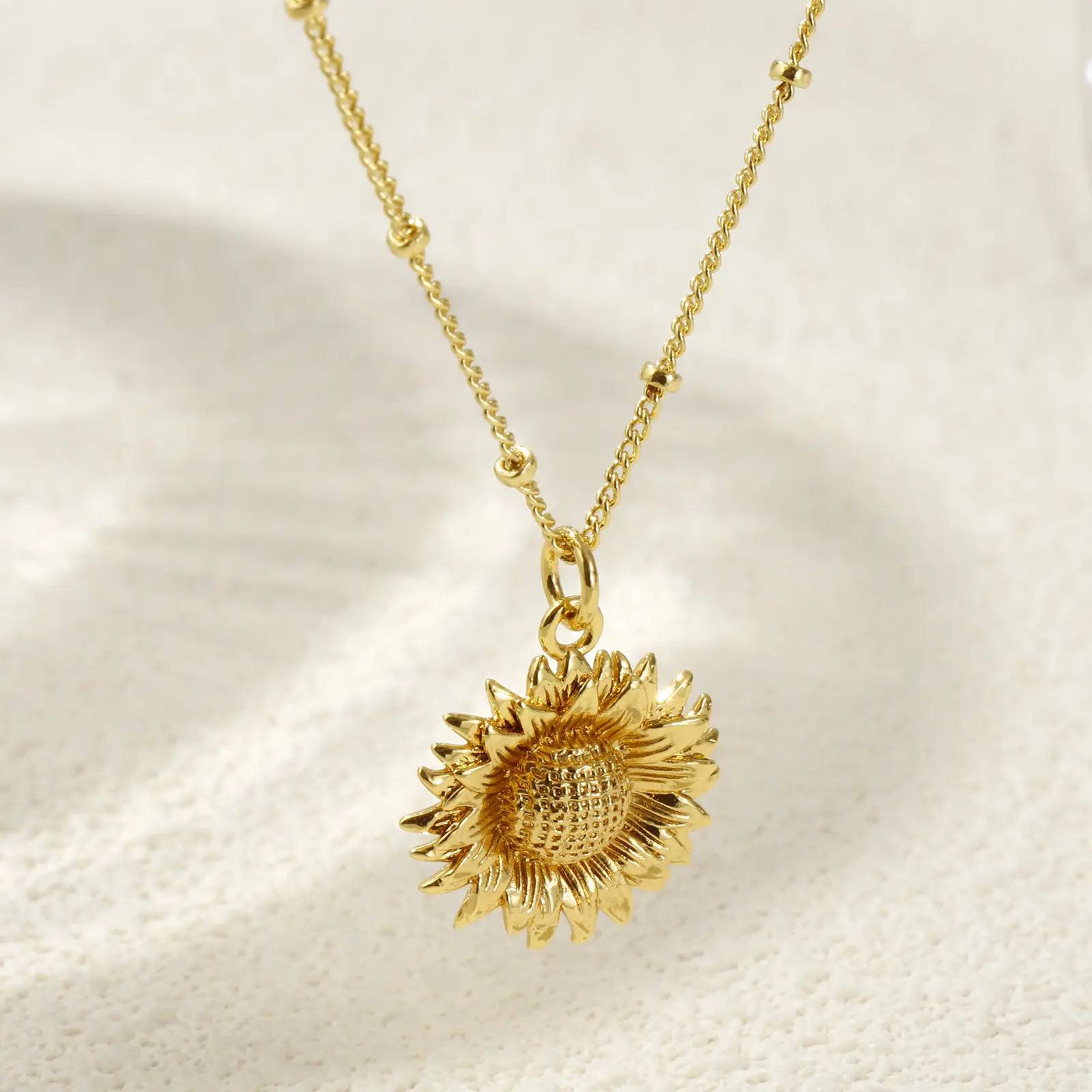 1 Piece Curb Link Chain Sunflower 18K Gold Plated Pendant Charm Necklace Brass 45cm(17.7") + 5cm(2") For Women Jewelry Gift