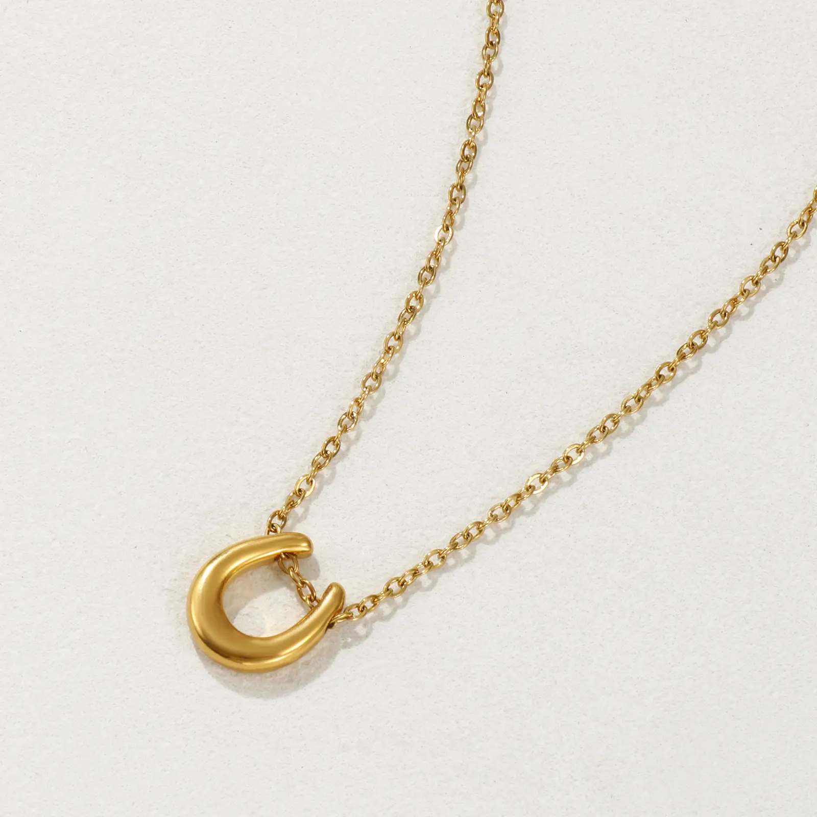 304 Stainless Steel Pendant Necklace 18K Gold Plated Link Cable Chain Luck Horseshoe Charm 45cm + 5cm West Cowboy Jewelry Gift