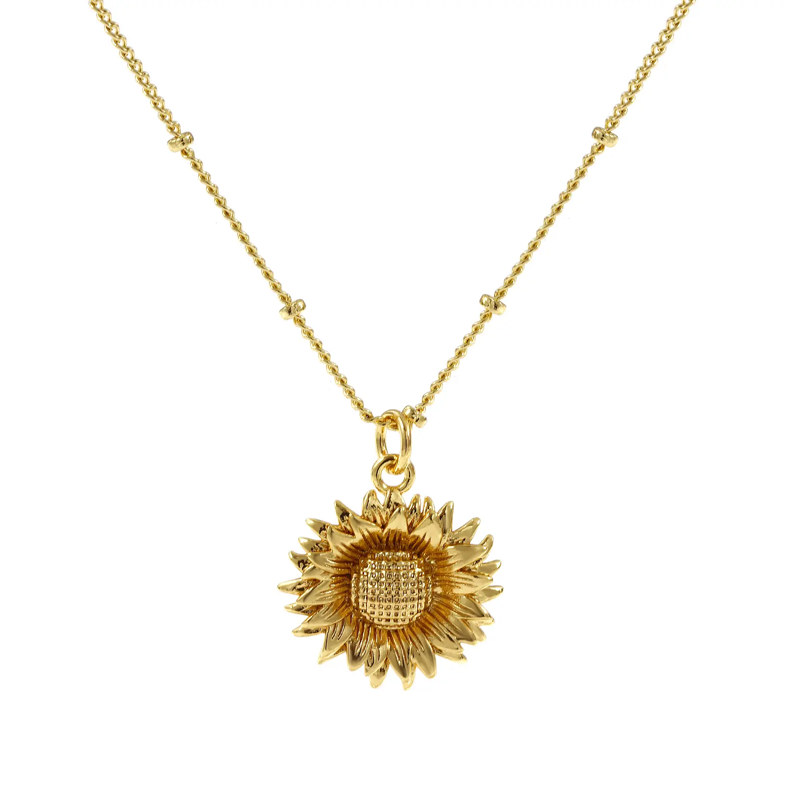 1 Piece Curb Link Chain Sunflower 18K Gold Plated Pendant Charm Necklace Brass 45cm(17.7") + 5cm(2") For Women Jewelry Gift