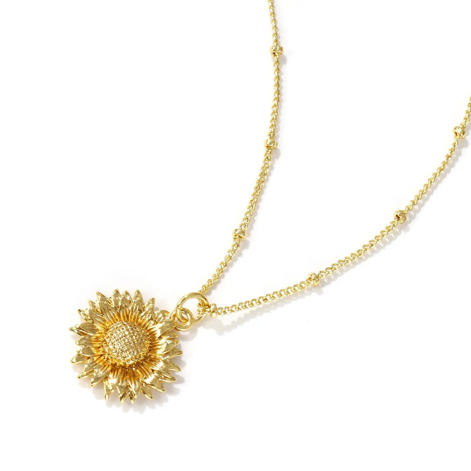1 Piece Curb Link Chain Sunflower 18K Gold Plated Pendant Charm Necklace Brass 45cm(17.7") + 5cm(2") For Women Jewelry Gift