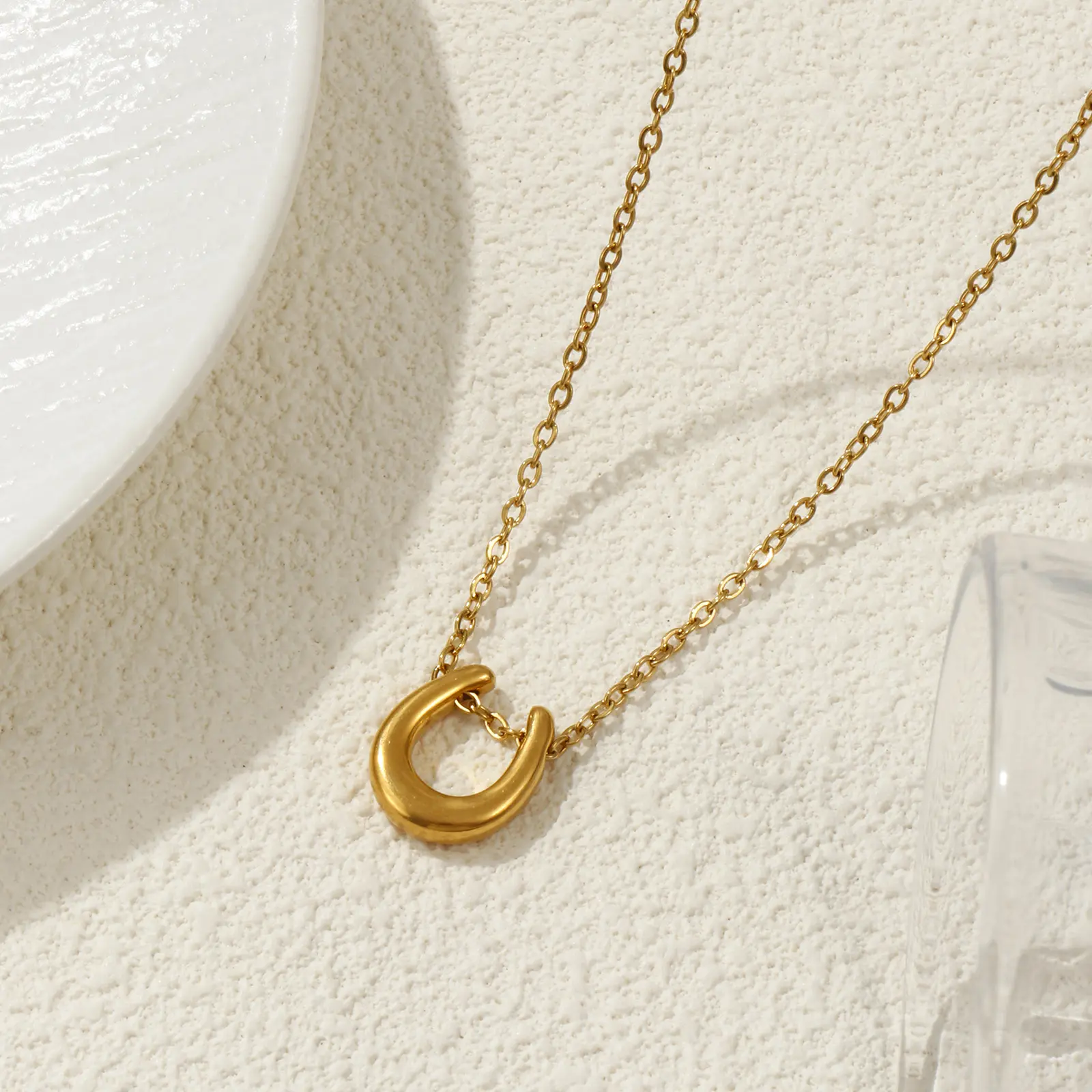 304 Stainless Steel Pendant Necklace 18K Gold Plated Link Cable Chain Luck Horseshoe Charm 45cm + 5cm West Cowboy Jewelry Gift