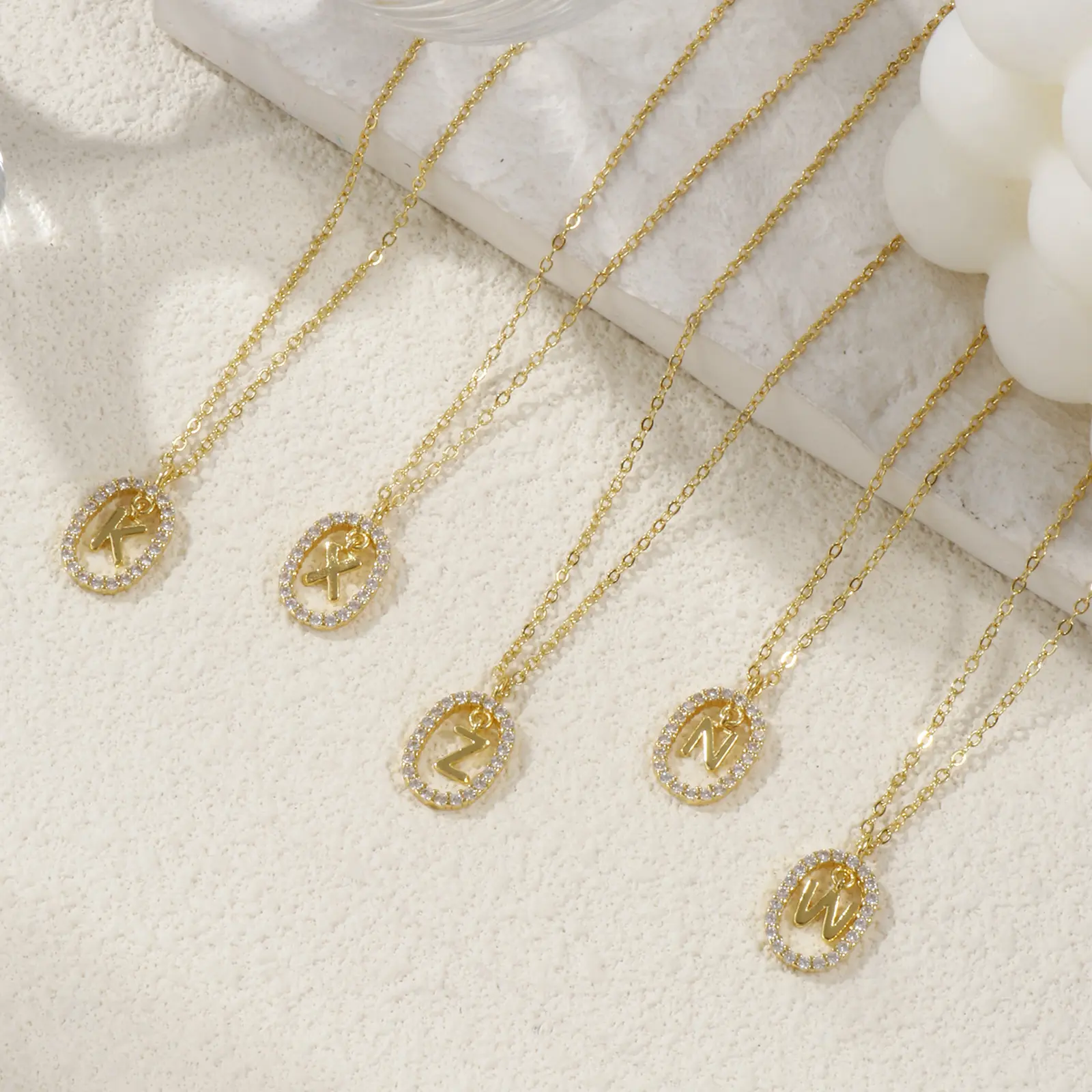 18K Gold Plated Brass Hollow Letter "A-Z" Pendant Necklace Clear Cubic Zirconia Capital Alphabet Jewelry For Women Gift 46cm