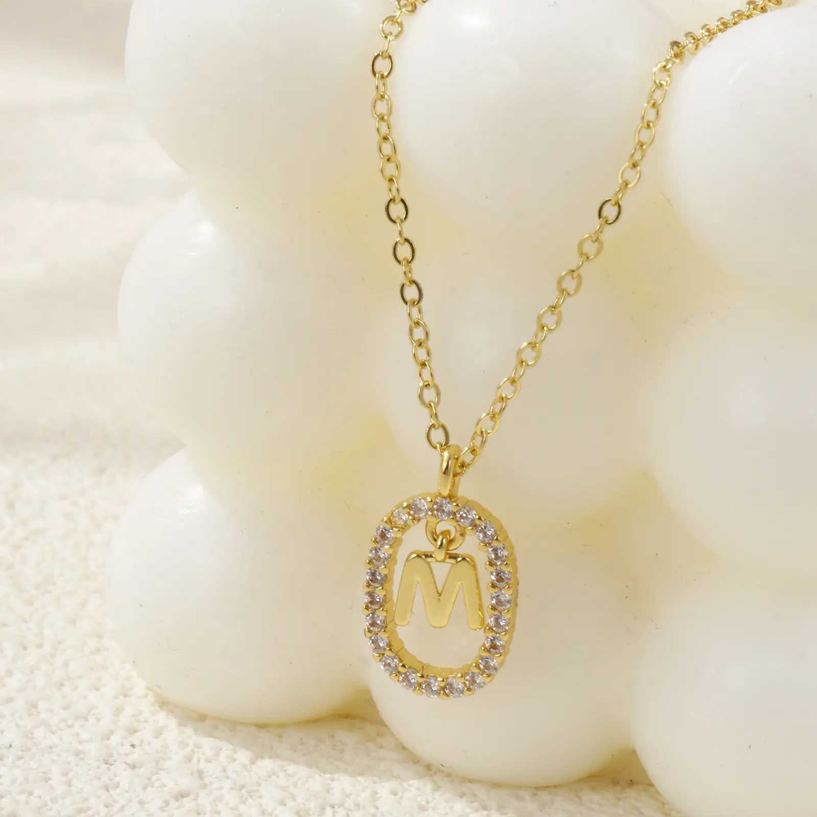 18K Gold Plated Brass Hollow Letter "A-Z" Pendant Necklace Clear Cubic Zirconia Capital Alphabet Jewelry For Women Gift 46cm