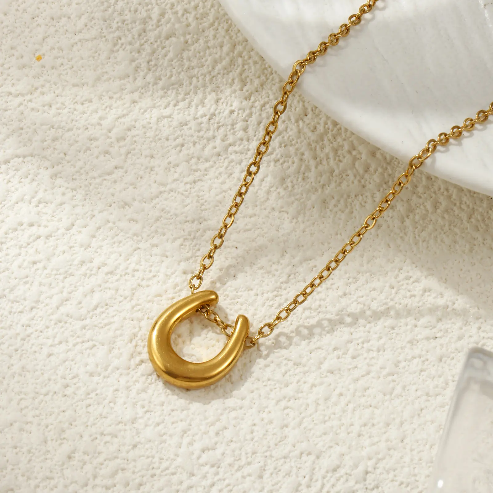 304 Stainless Steel Pendant Necklace 18K Gold Plated Link Cable Chain Luck Horseshoe Charm 45cm + 5cm West Cowboy Jewelry Gift