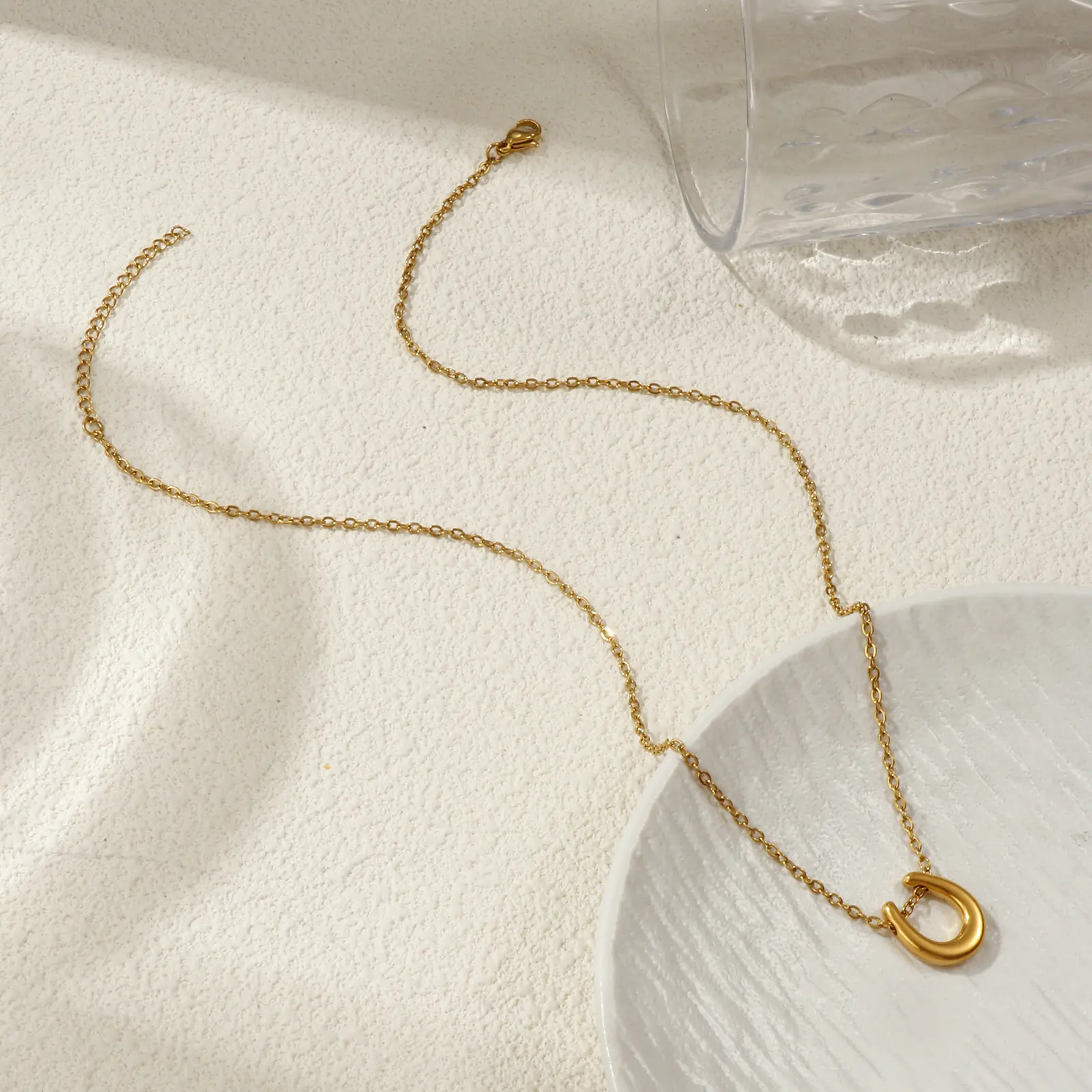 304 Stainless Steel Pendant Necklace 18K Gold Plated Link Cable Chain Luck Horseshoe Charm 45cm + 5cm West Cowboy Jewelry Gift