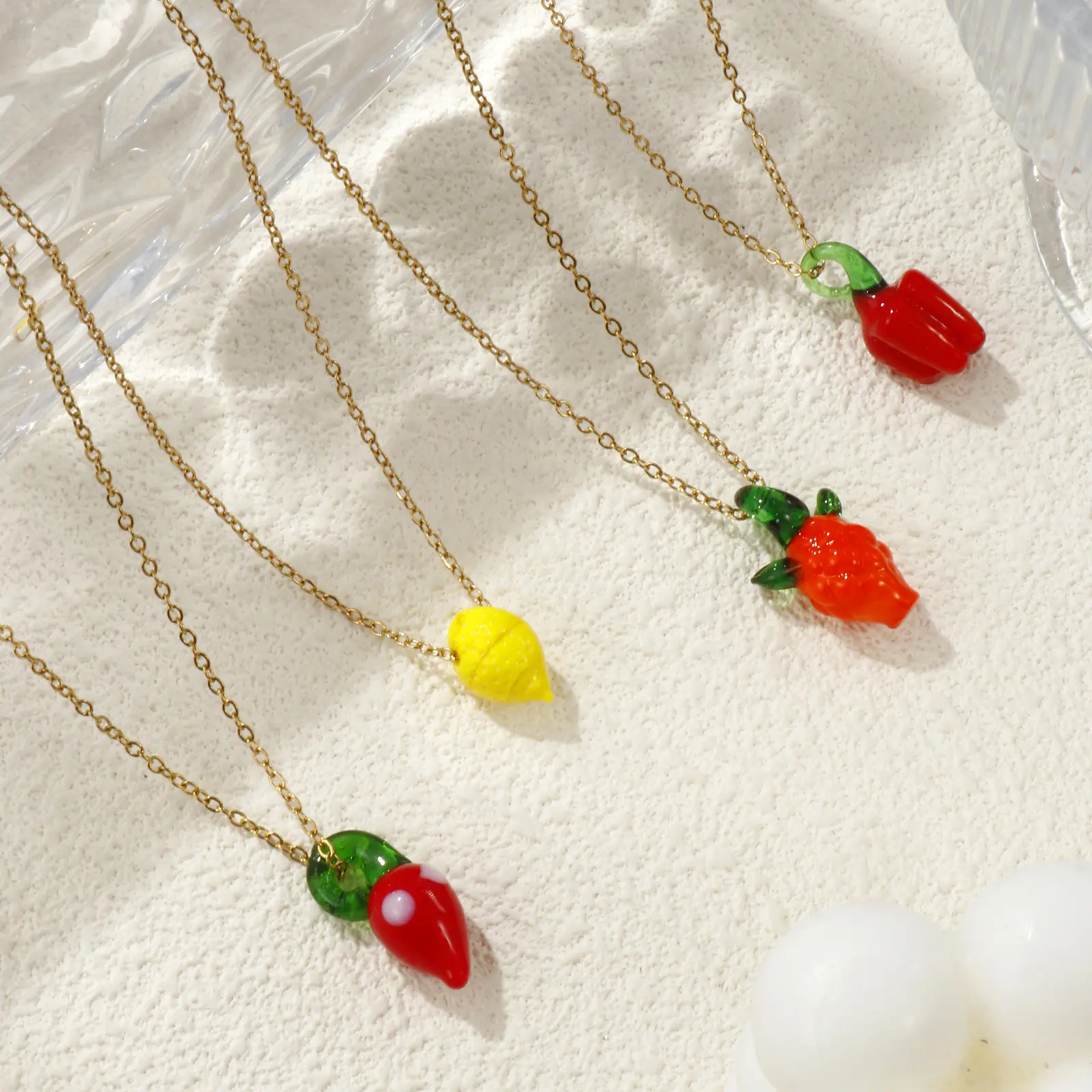 304 Stainless Steel & Lampwork Glass Necklace Link Cable Chain Pendant Fruit Apple Charm Cherry 45cm(17.7") + 5cm(2") For Women