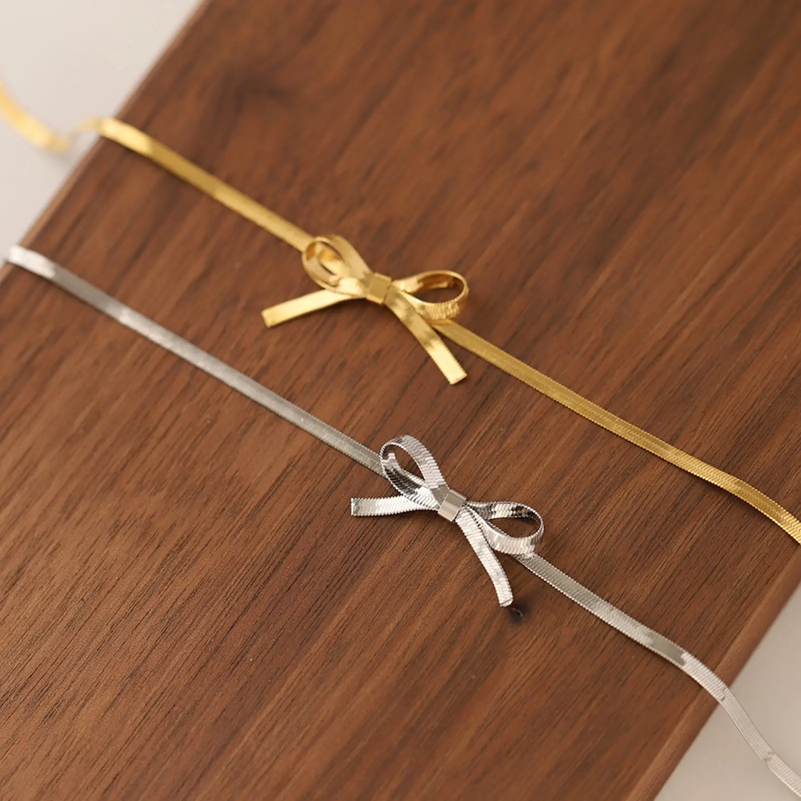 1 Piece Classic 304 Stainless Steel Bow-knot Choker Necklace For Women Jewelry Snake Chain Party Gift Party 33cm long