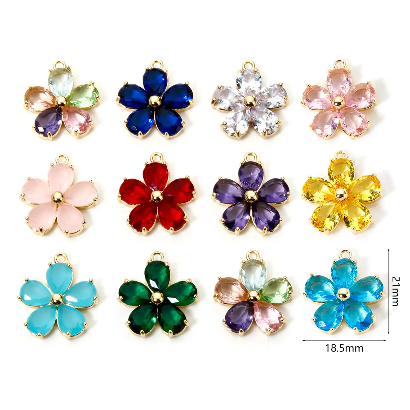 1 Piece Glass Flower Charms 18K Gold Plated Brass Metal Pendant For DIY Jewelry Earrings Necklace Making Findings 21mm x 18.5mm