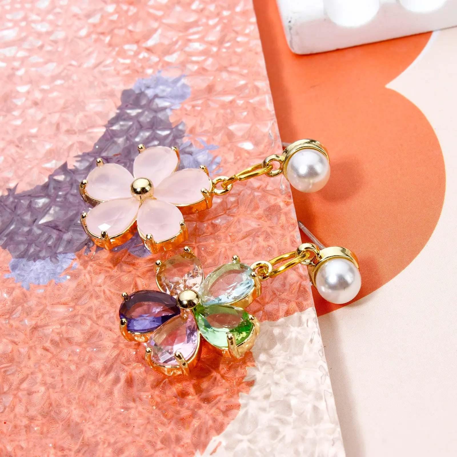 1 Piece Glass Flower Charms 18K Gold Plated Brass Metal Pendant For DIY Jewelry Earrings Necklace Making Findings 21mm x 18.5mm