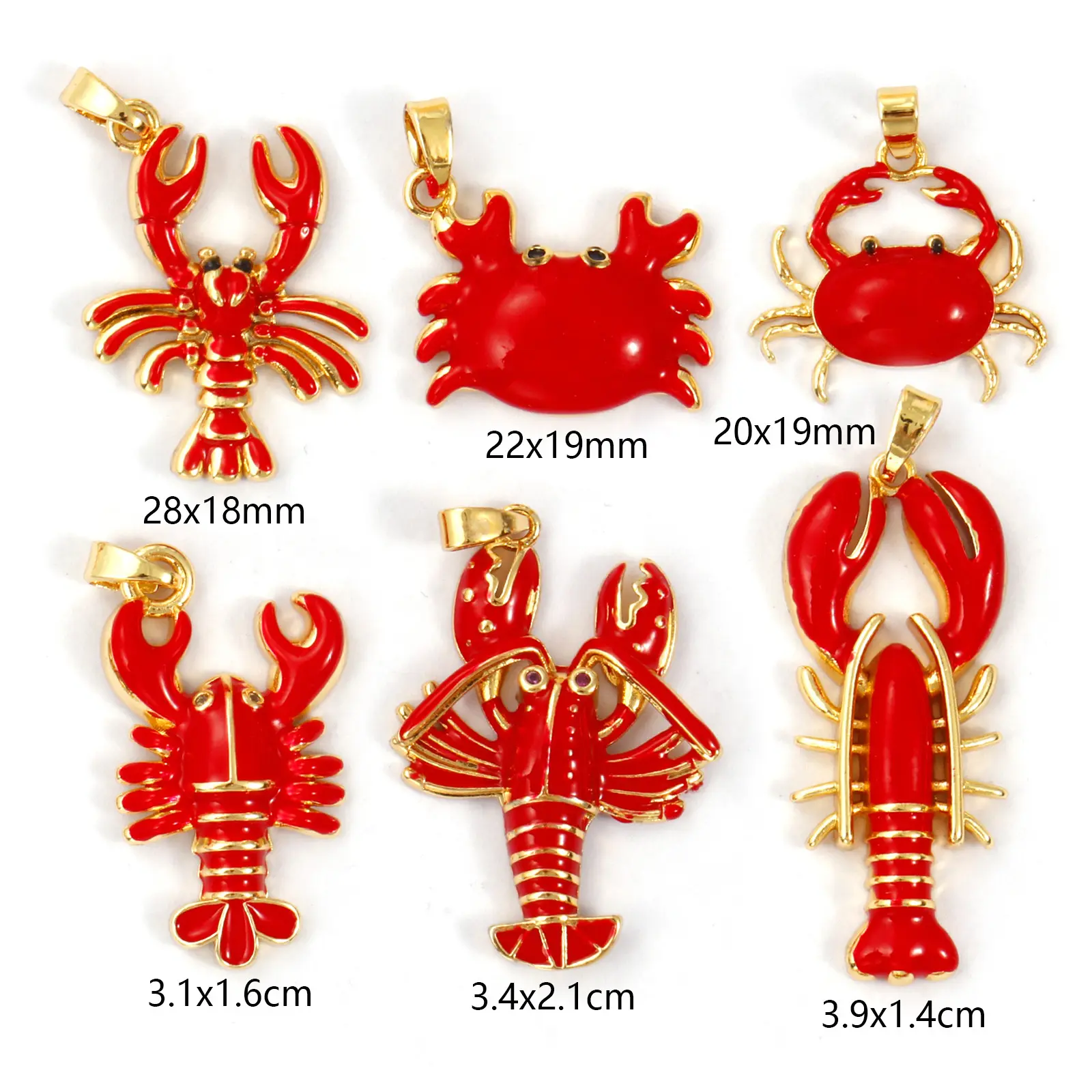 2 Pcs Brass Ocean Jewelry Charms Red Enamel Crab Lobster 18K Gold Plated Pendant For DIY Necklace Jewelry Making Findings