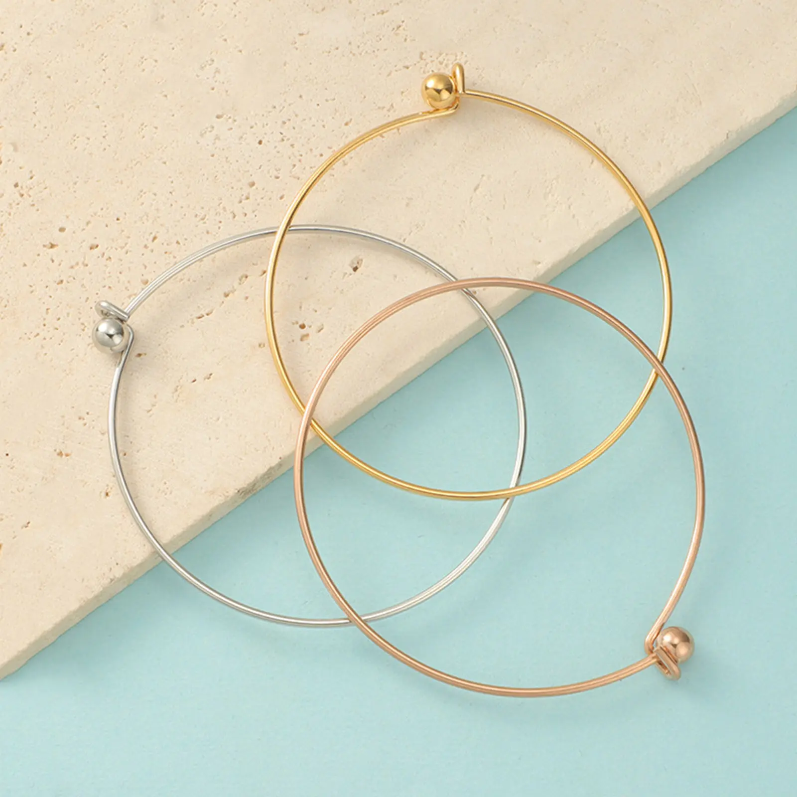 1PC Fashion Stainless Steel Round Ball Bangles Bracelet Simple Metal Expandable Bracelet Women Party Jewelry Trend Gift 6cm Dia.