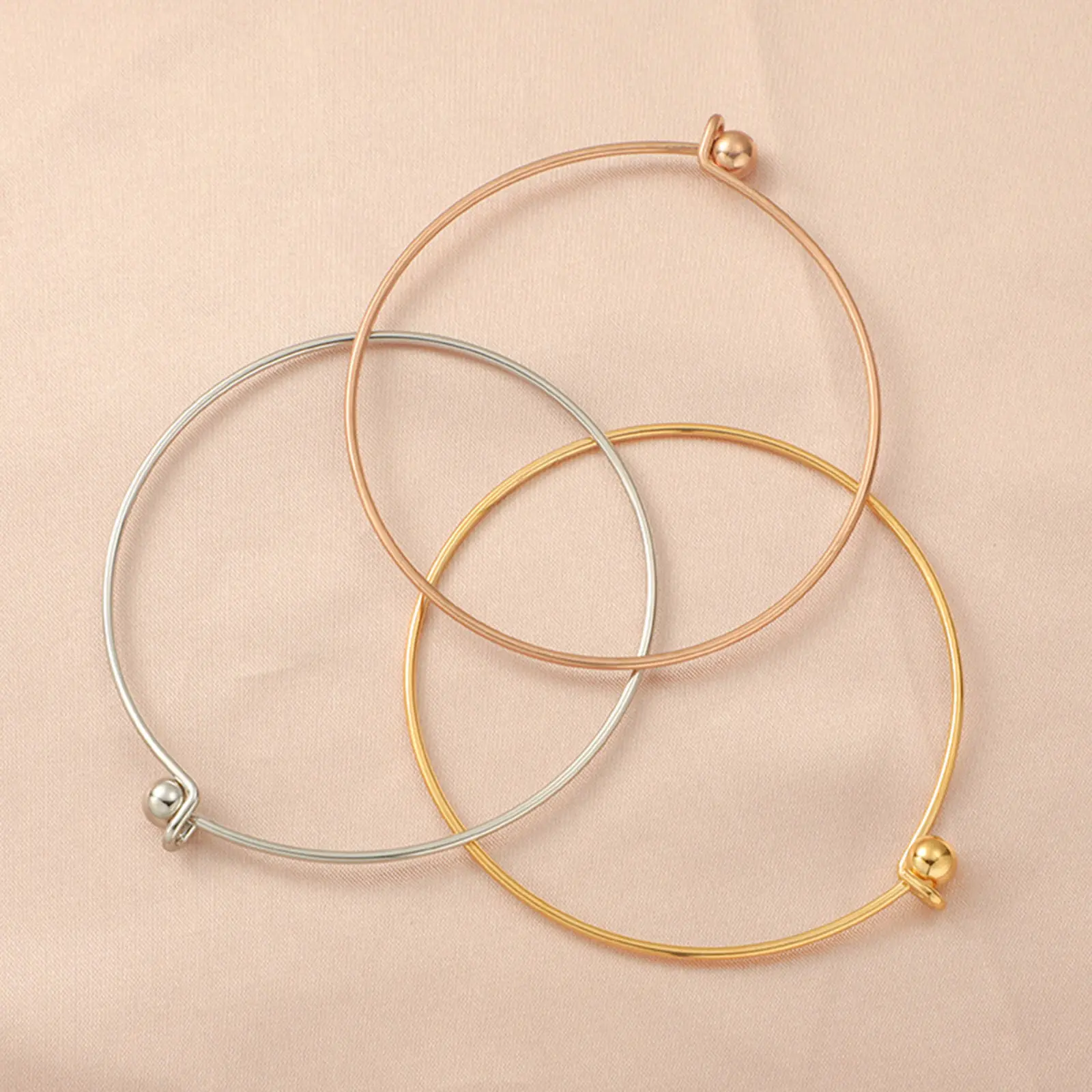 1PC Fashion Stainless Steel Round Ball Bangles Bracelet Simple Metal Expandable Bracelet Women Party Jewelry Trend Gift 6cm Dia.