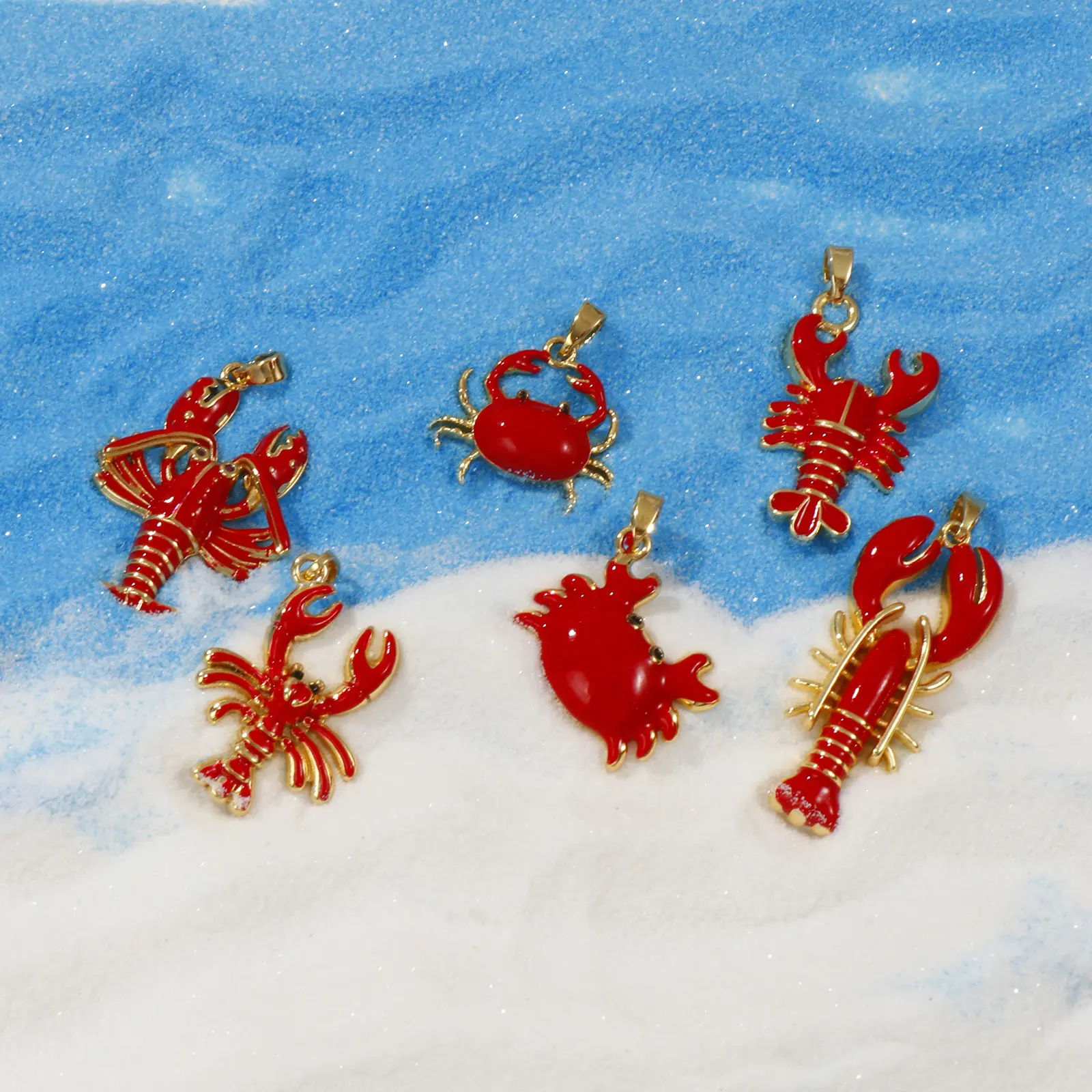 2 Pcs Brass Ocean Jewelry Charms Red Enamel Crab Lobster 18K Gold Plated Pendant For DIY Necklace Jewelry Making Findings