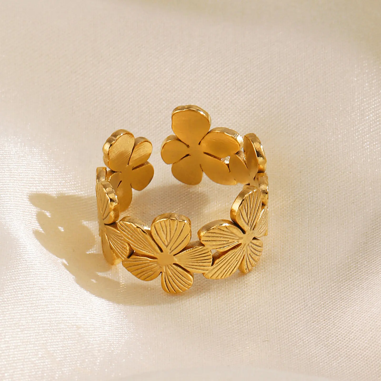 304 Stainless Steel Ins Style Open Rings For Women Men Fashion Jewelry Flower Stripe Rings Gift Party Accessory, 1 Piece