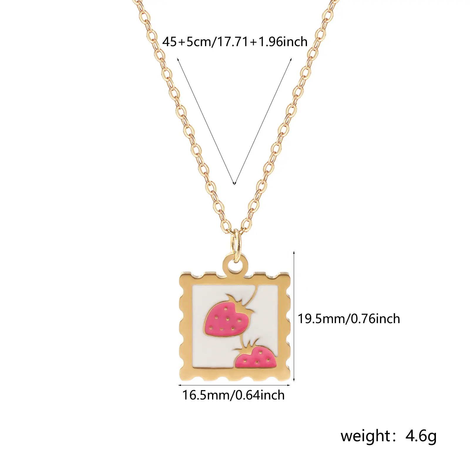 304 Stainless Steel Fruit Pendant Necklace 18K Real Gold Plated Square Lemon Cherry Necklace For Women Jewelry Gift 45cm